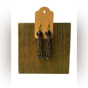 NEW REAL SIMPLE Boho Black and Gold-tone Bead Dangle Earrings